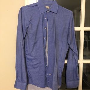 Samuelsohn Solid Blue Slim Fitting Dress Shirt